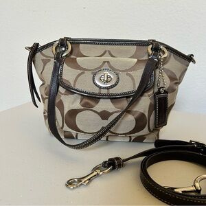 Coach Signature Small Shoulder Bag in Khaki and Brown
